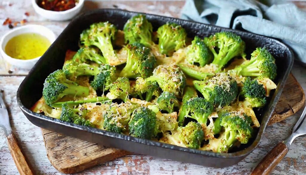 Broccoli met gebakken parmezaanse kaas