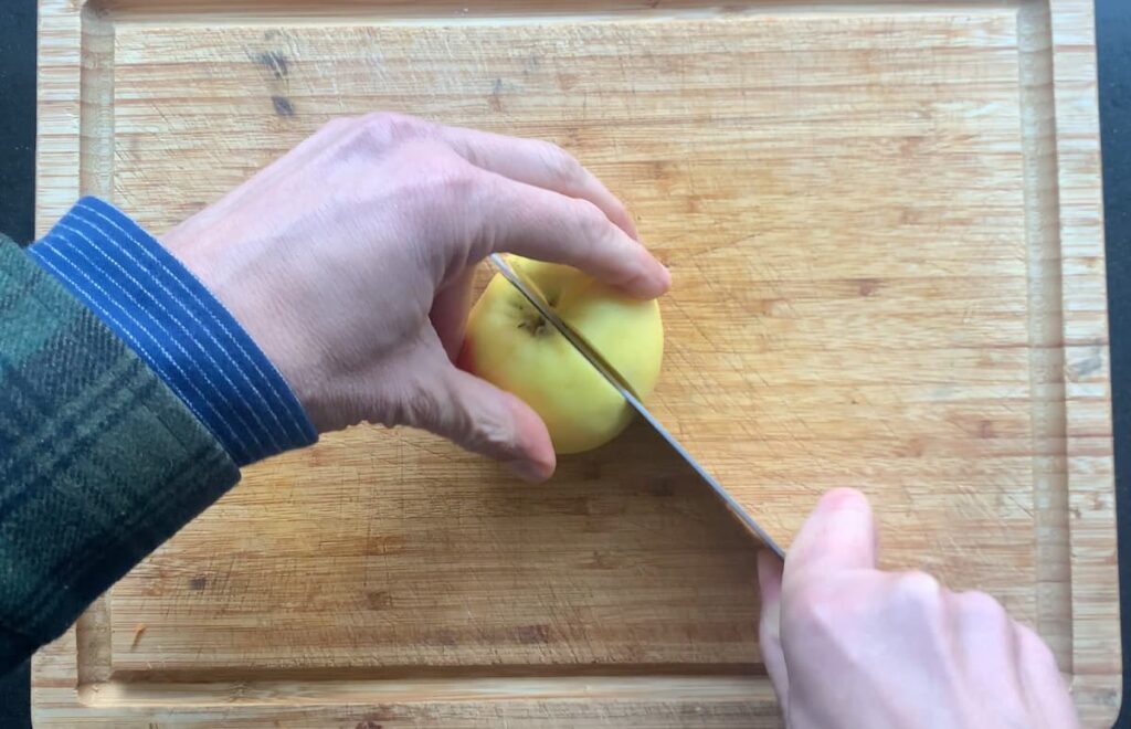 1. snij de appel in vier delen