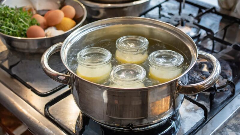 Custard sous vide maken in een pan met warm water