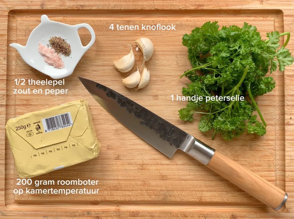 Ingrediënten van de knoflook kruidenboter