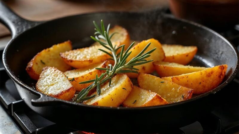 Krokant gebakken aardappels in de pan